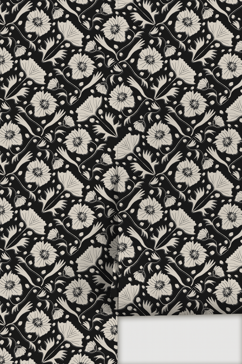 Poppy Pavilion Wallpaper, black and beige