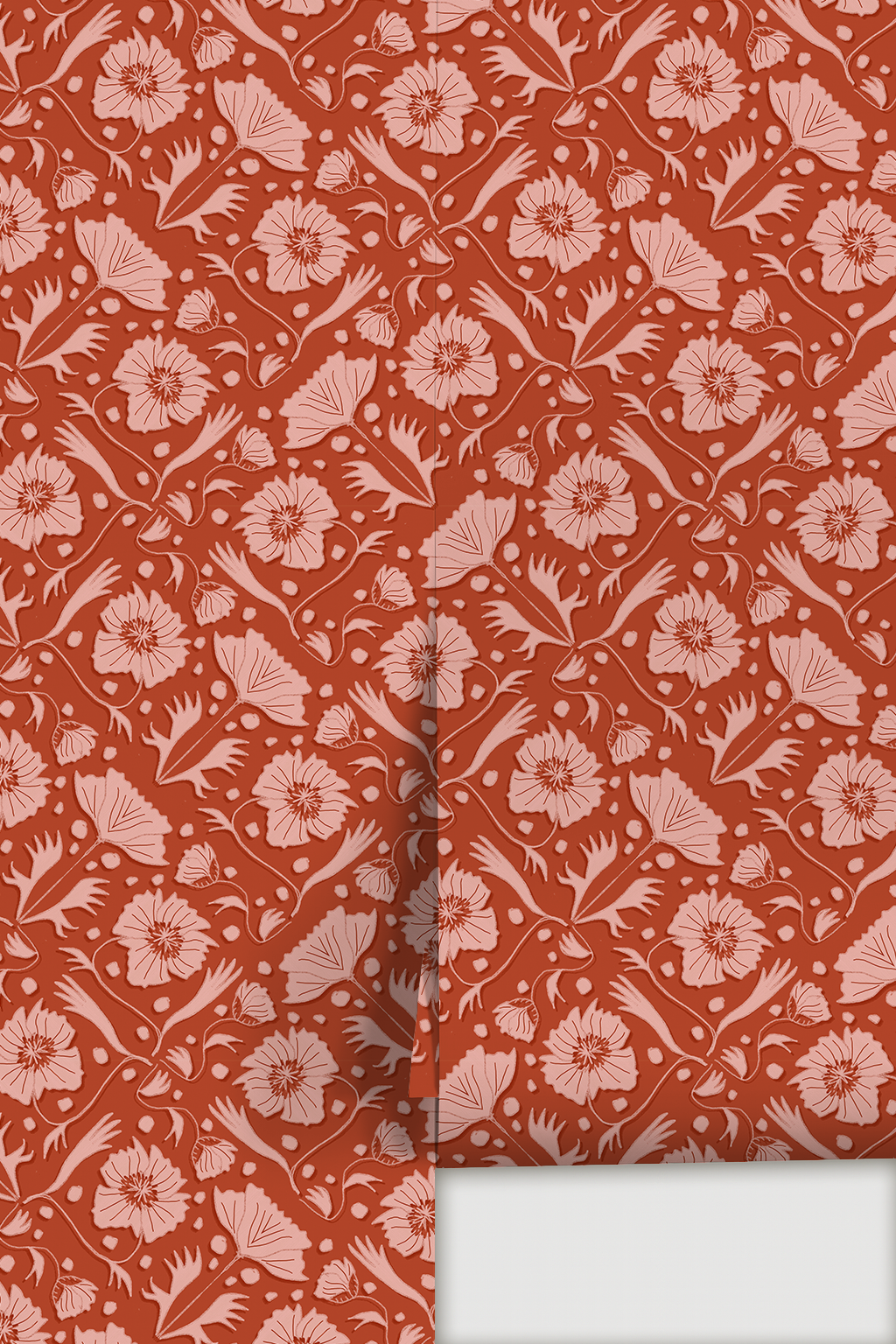 Poppy Pavilion Wallpaper, brick red and pink