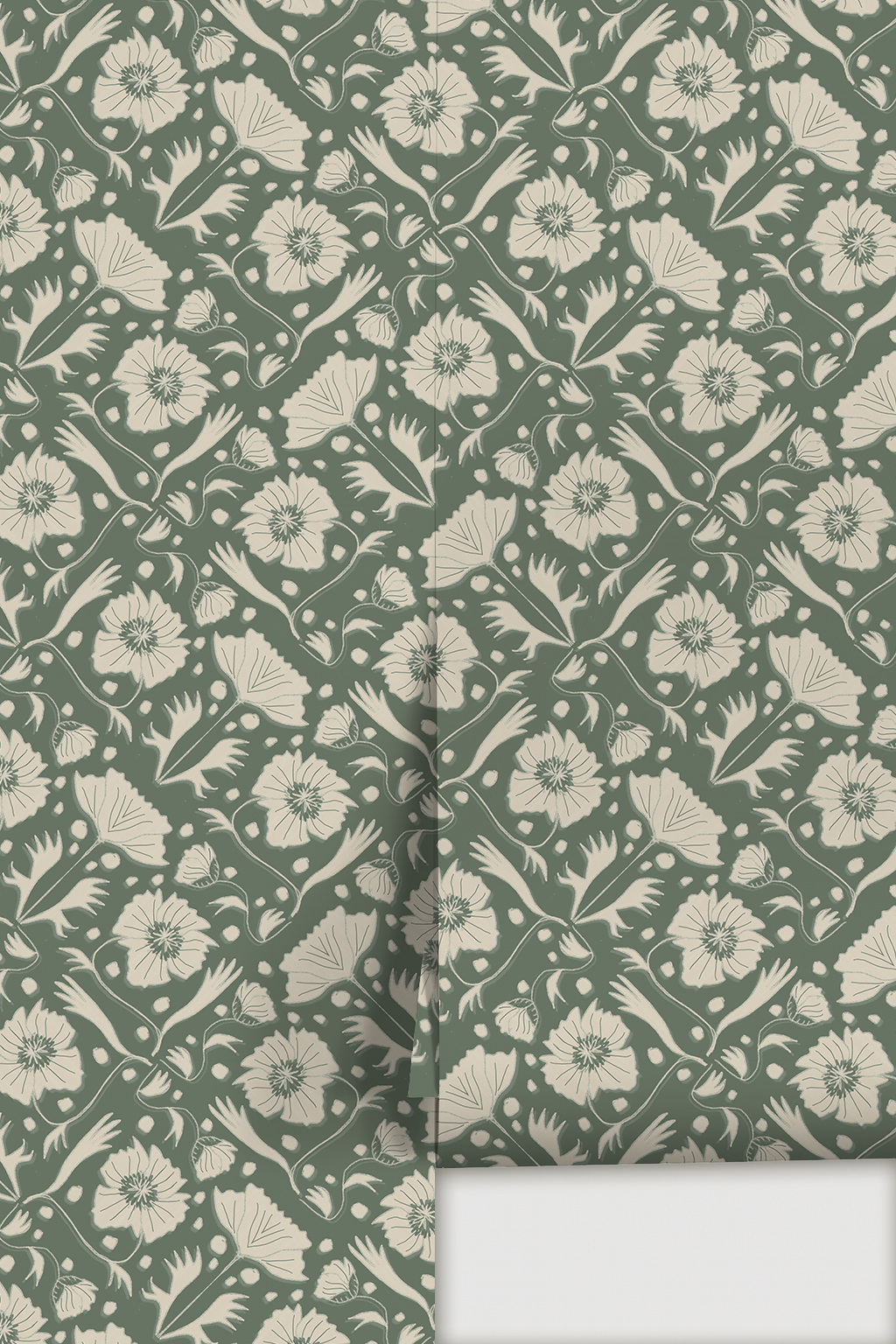 Poppy Pavilion Wallpaper, eucalyptus and beige