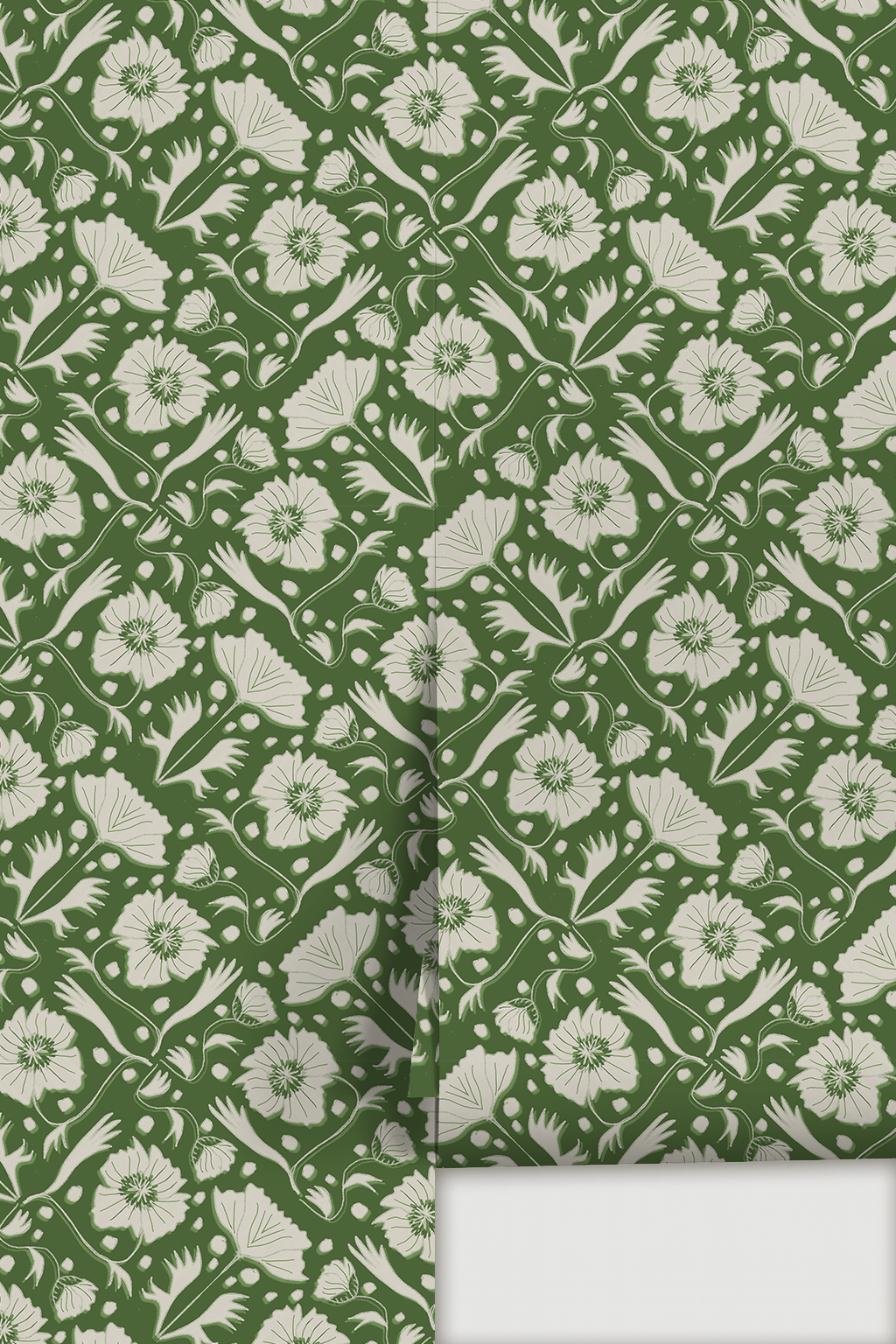 Poppy Pavilion Wallpaper, green and beige