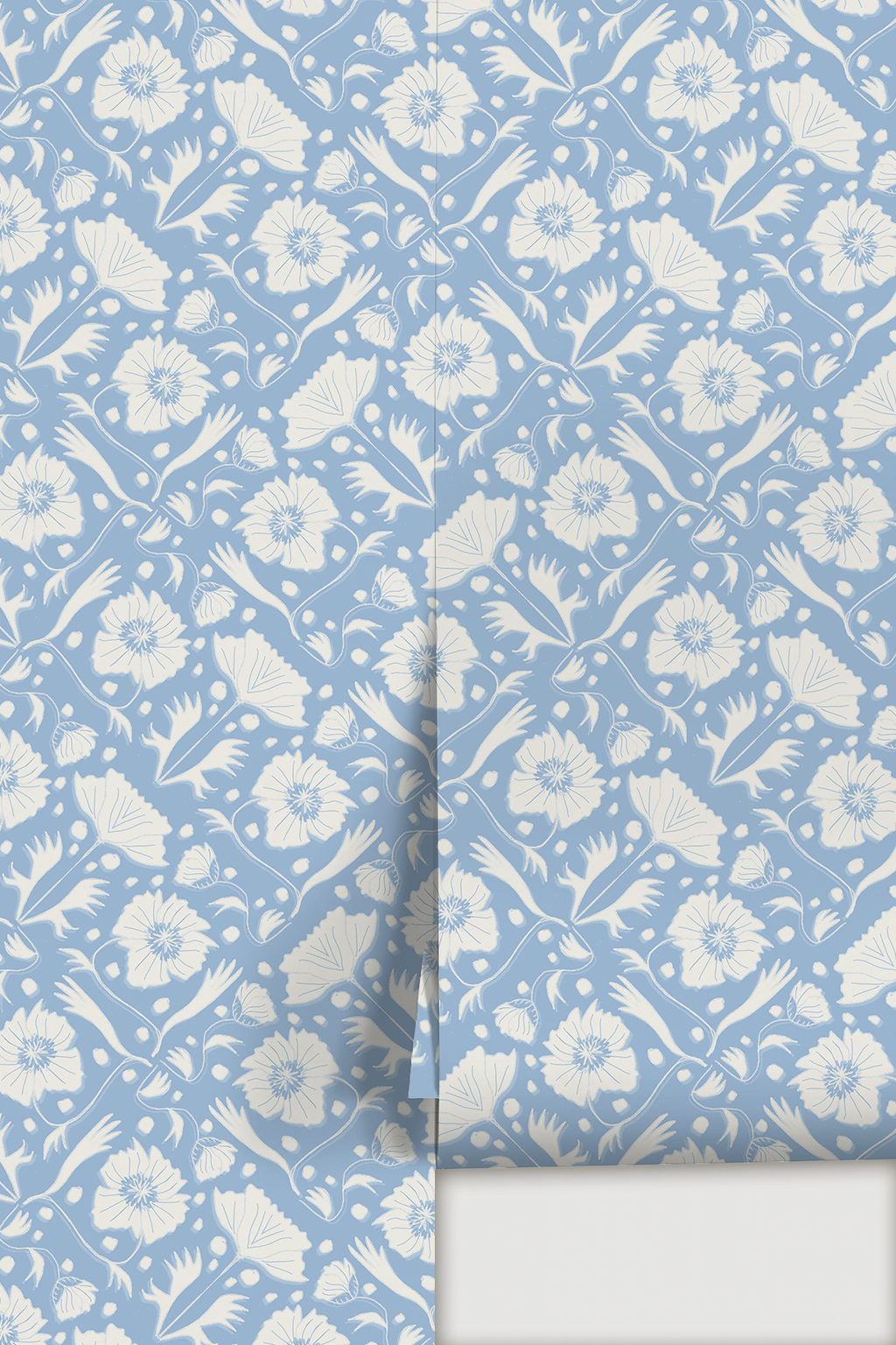 Poppy Pavilion Wallpaper, light blue and beige