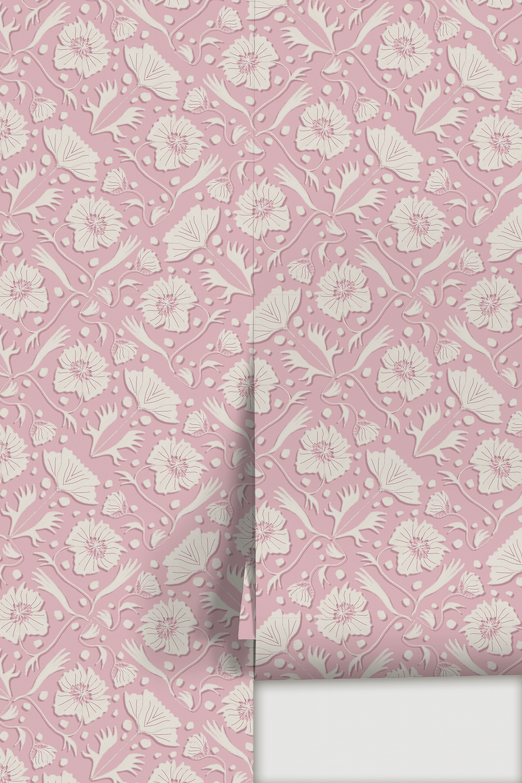 Poppy Pavilion Wallpaper, lilac and beige