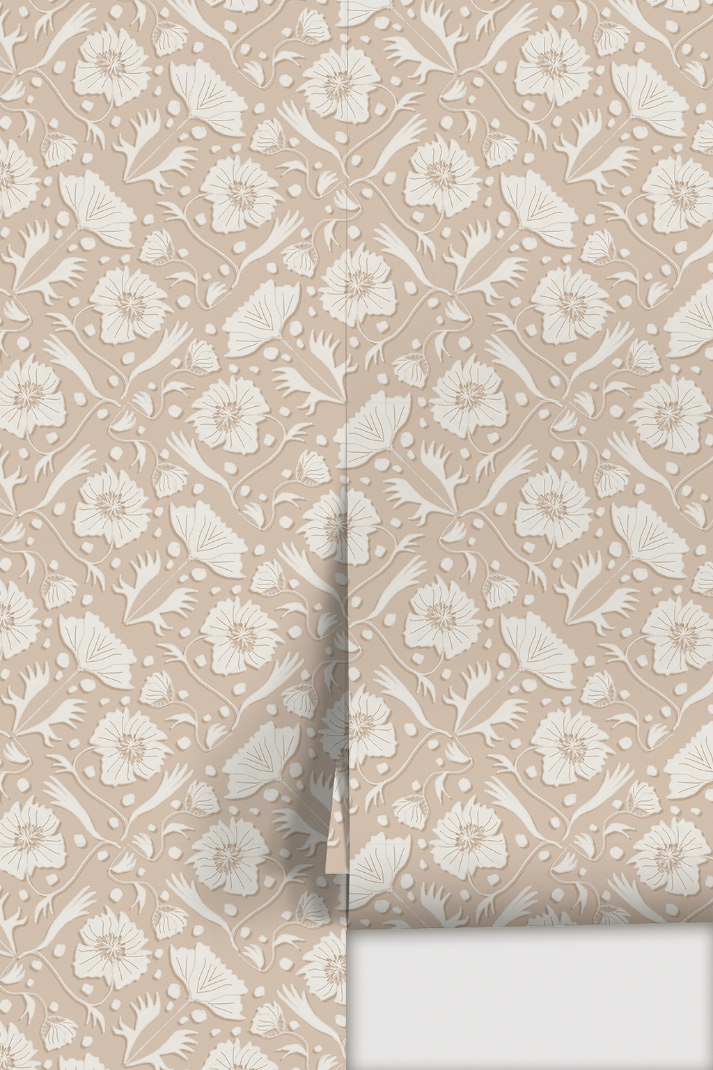 Poppy Pavilion Wallpaper, neutral and off-white