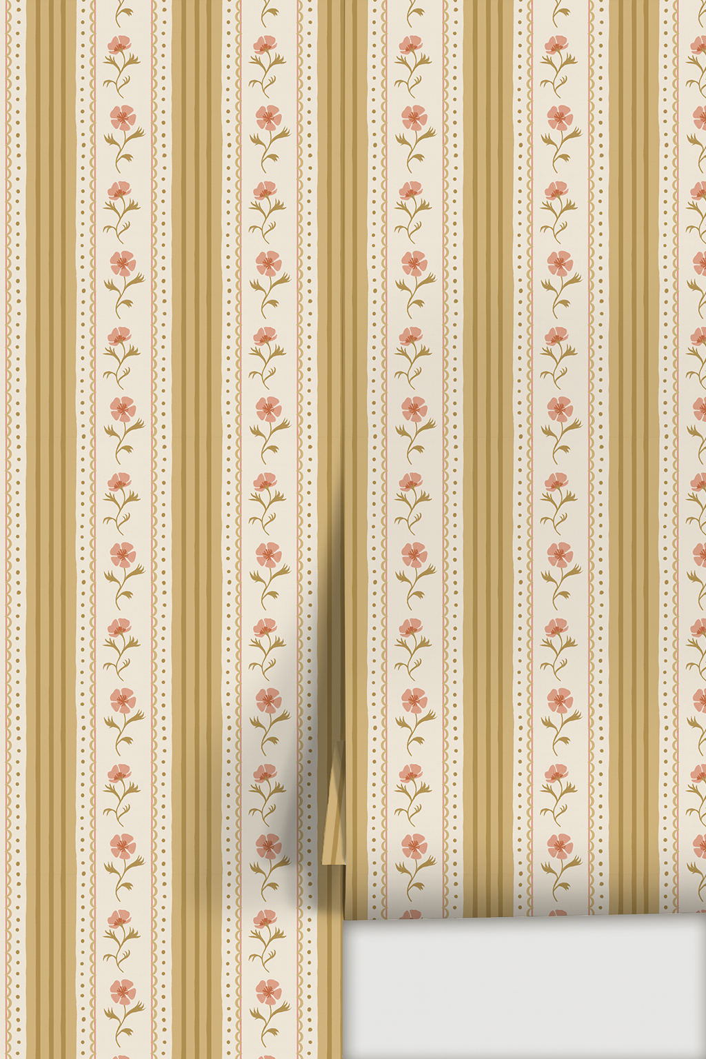 Amapola Stripe Wallpaper, beige, butter yellow and coral