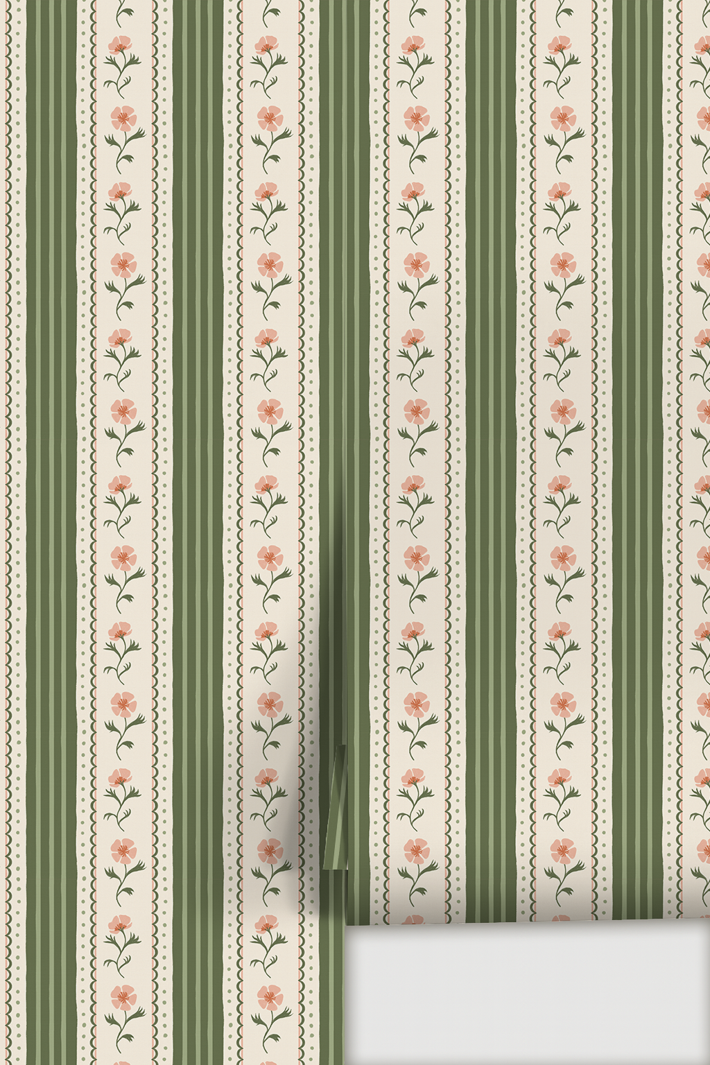 Amapola Stripe Wallpaper, beige, green and peach