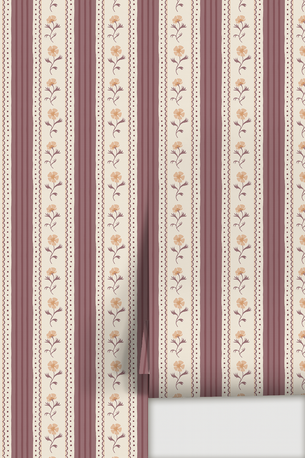 Amapola Stripe Wallpaper, beige, mauve and peach