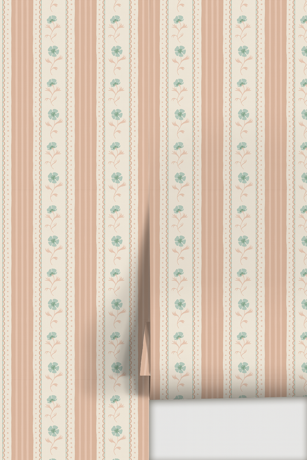 Amapola Stripe Wallpaper, beige, peach and mint