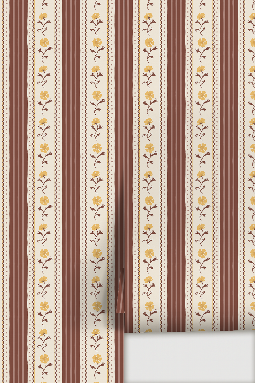 Amapola Stripe Wallpaper, beige, wine and marigold