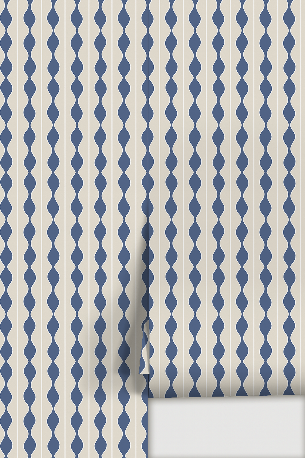 Rosario Stripe Wallpaper, beige and baltic blue