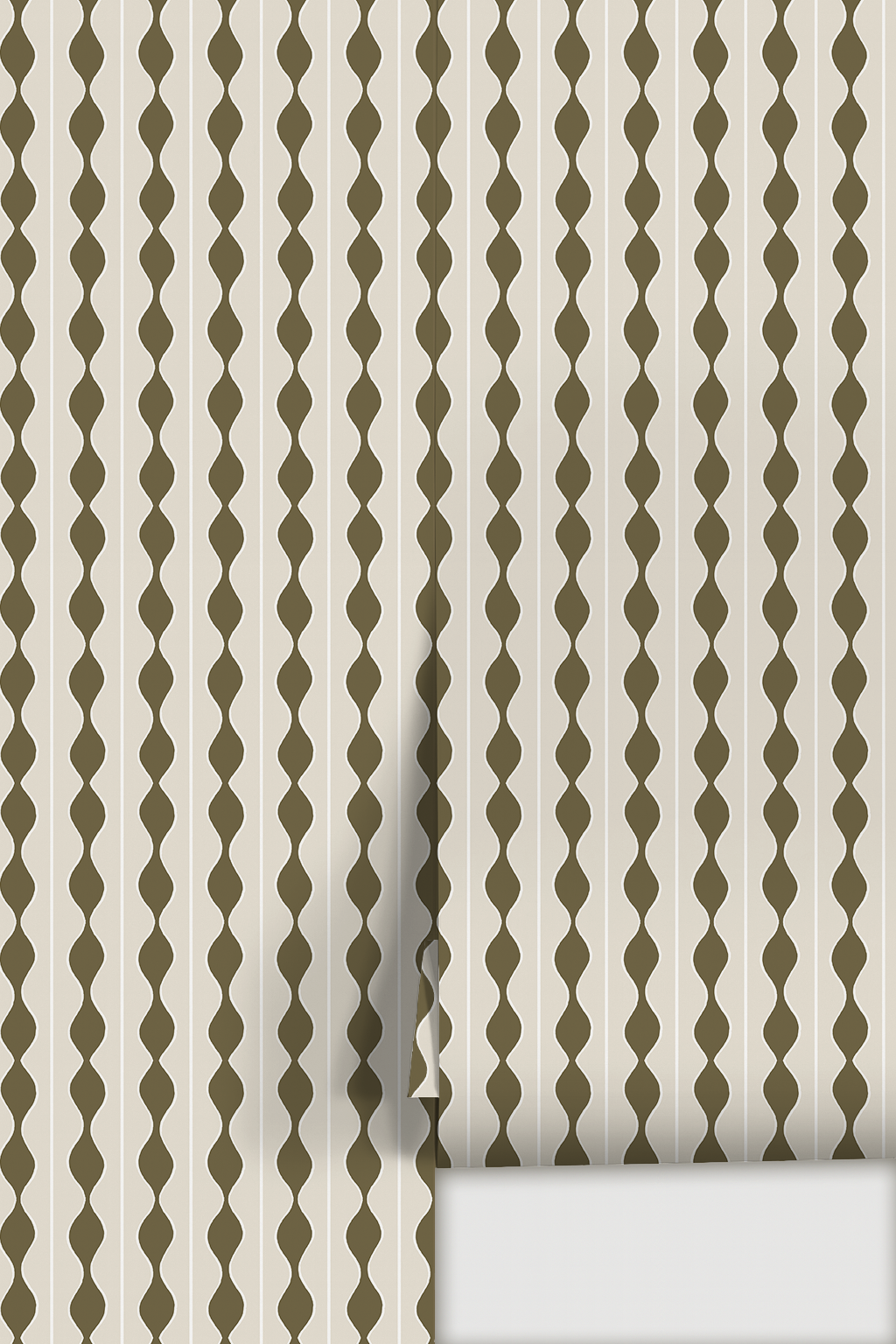 Rosario Stripe Wallpaper, beige and pine needles