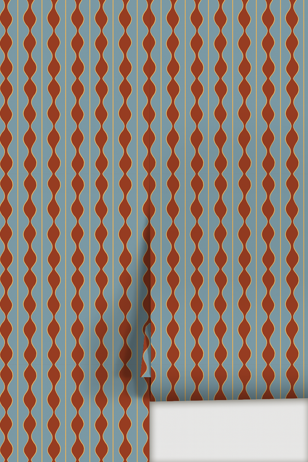 Rosario Stripe Wallpaper, blue, yellow and rust