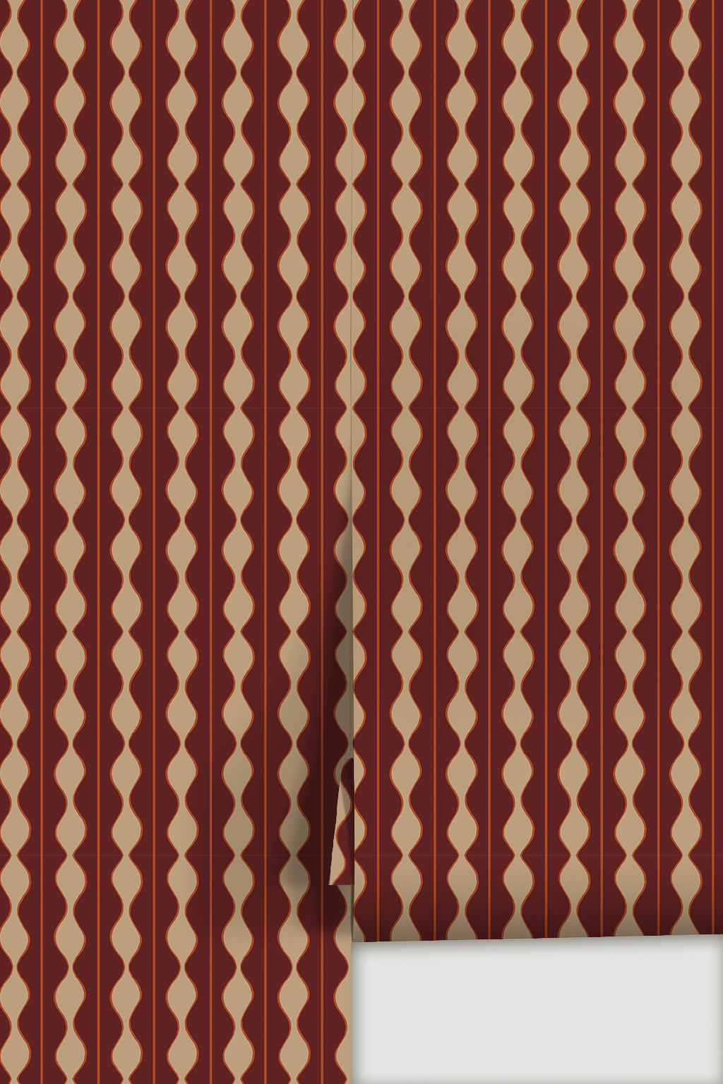 Rosario Stripe Wallpaper, maroon, deep peach and beige