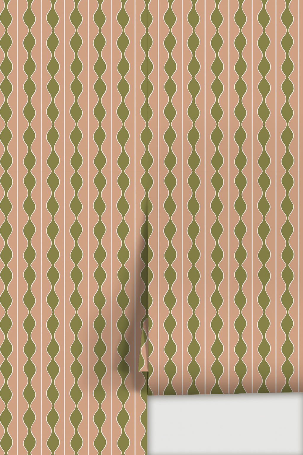 Rosario Stripe Wallpaper, peach and olive