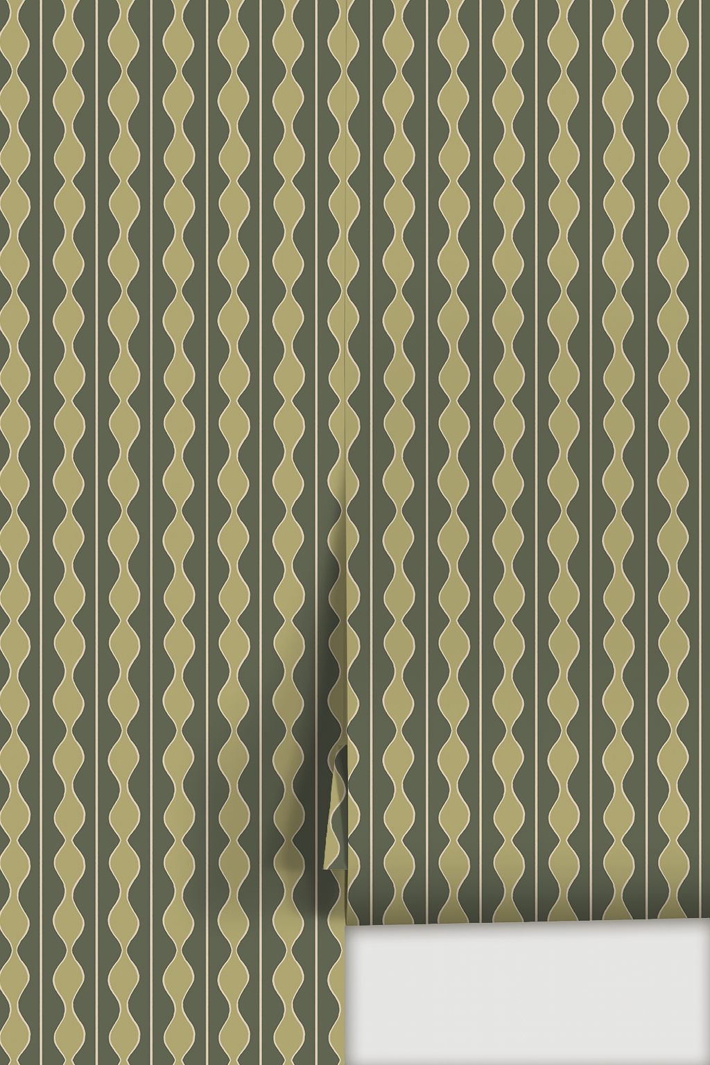Rosario Stripe Wallpaper, pine needle and lime