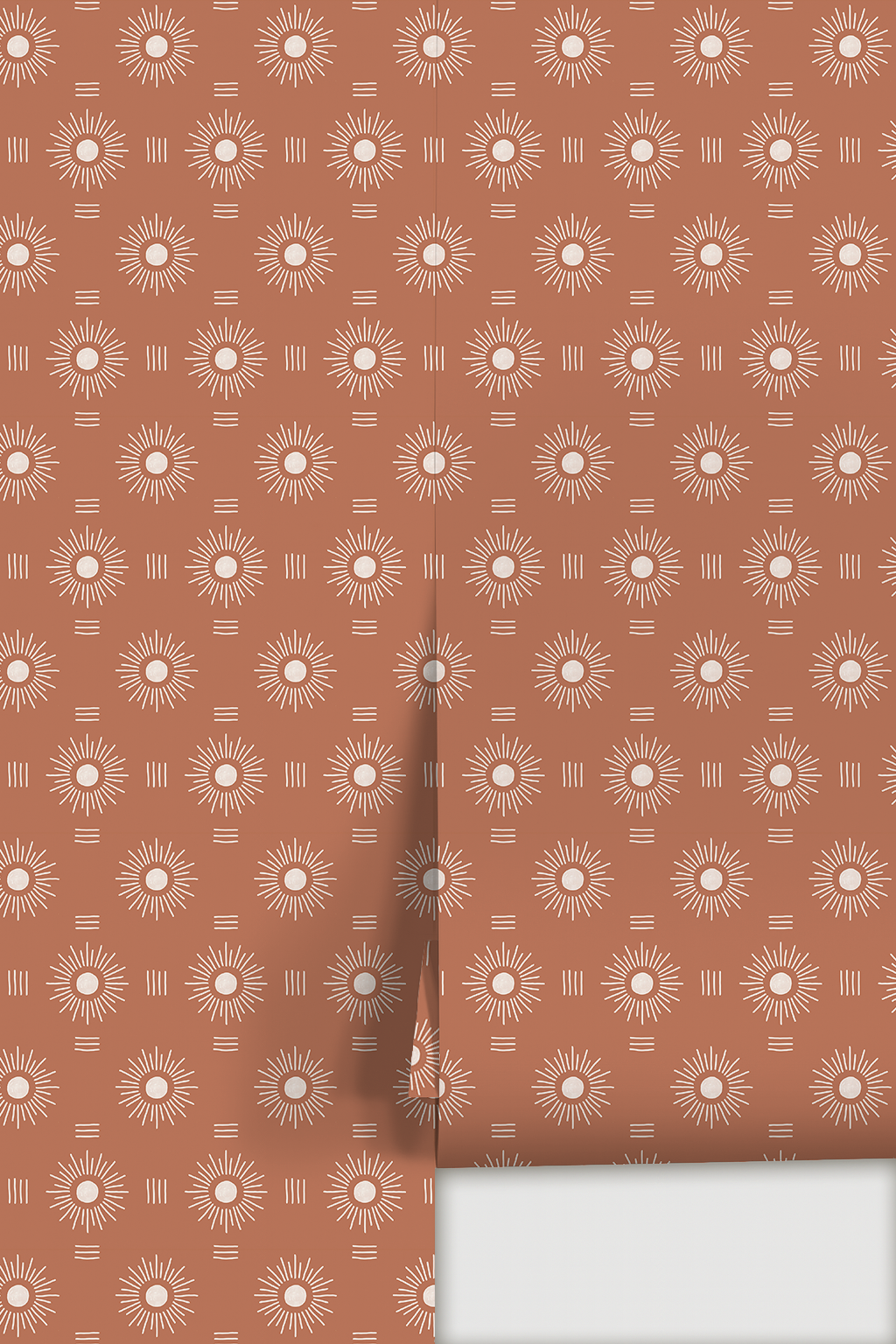 Sun Rays Wallpaper, terra cotta and white