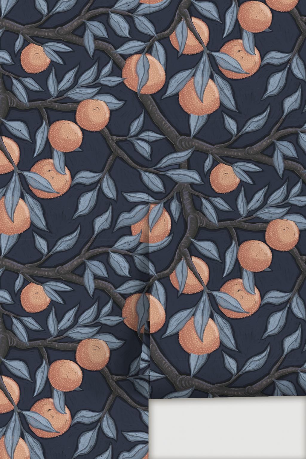 Valencia Grove Wallpaper, navy and muted orange