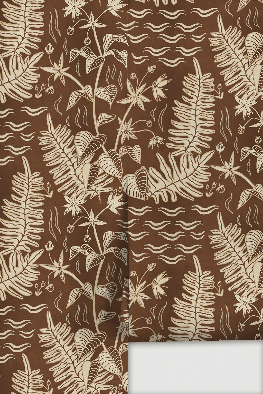 Verdant Folia Wallpaper, brown and off-white