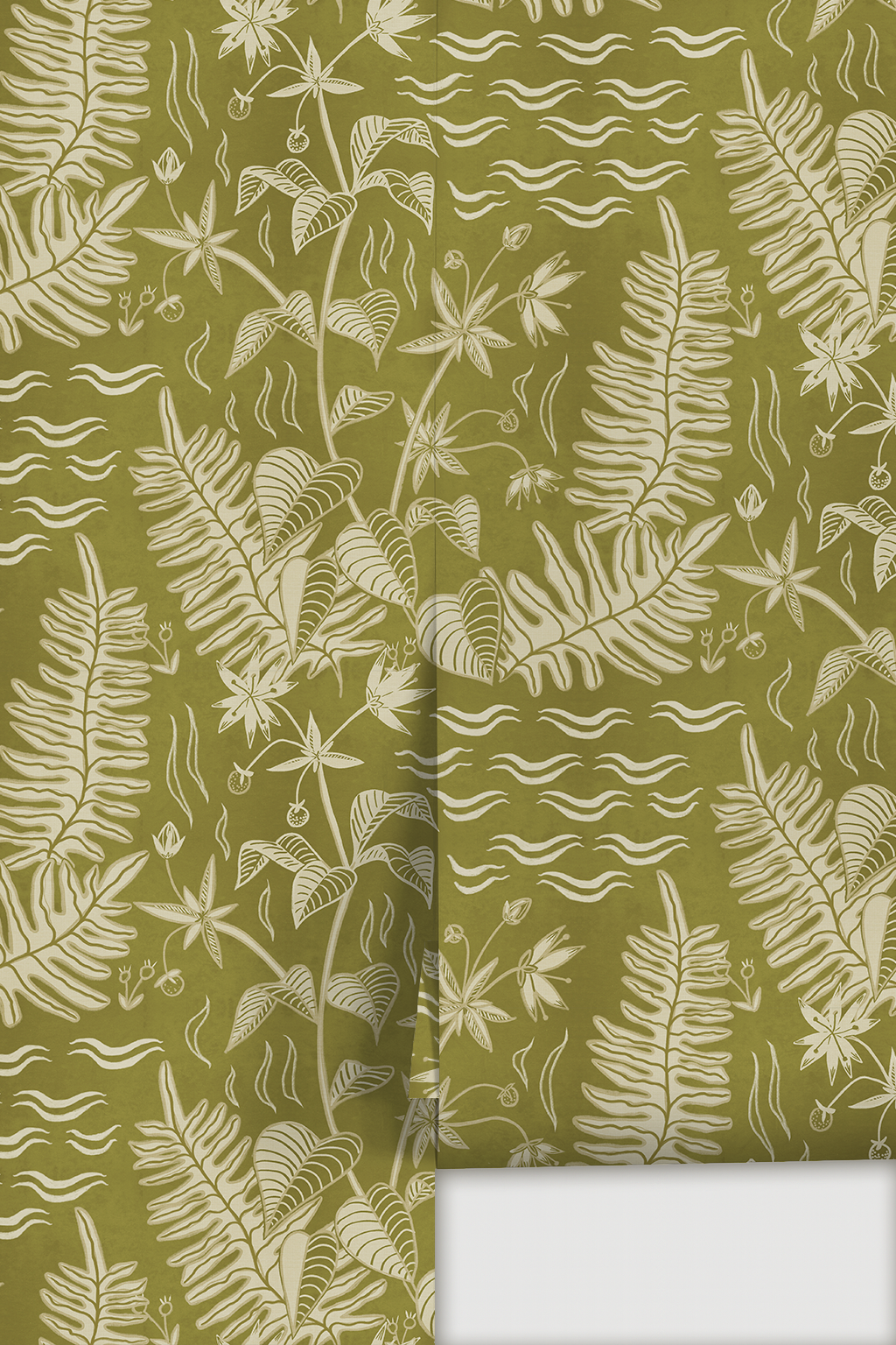 Verdant Folia Wallpaper, chartreuse and off-white
