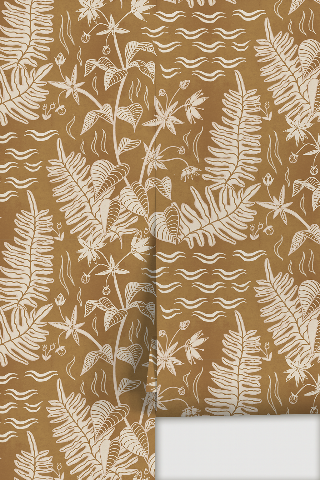 Verdant Folia Wallpaper, honey and off-white