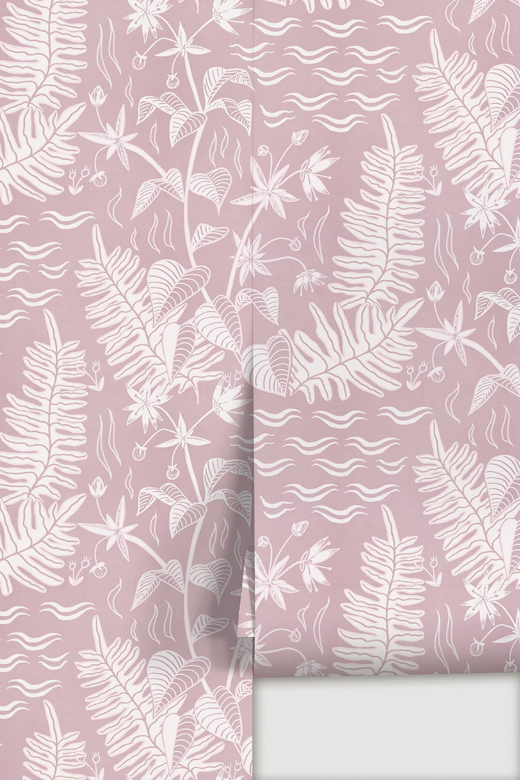 Verdant Folia Wallpaper, light lilac and off-white