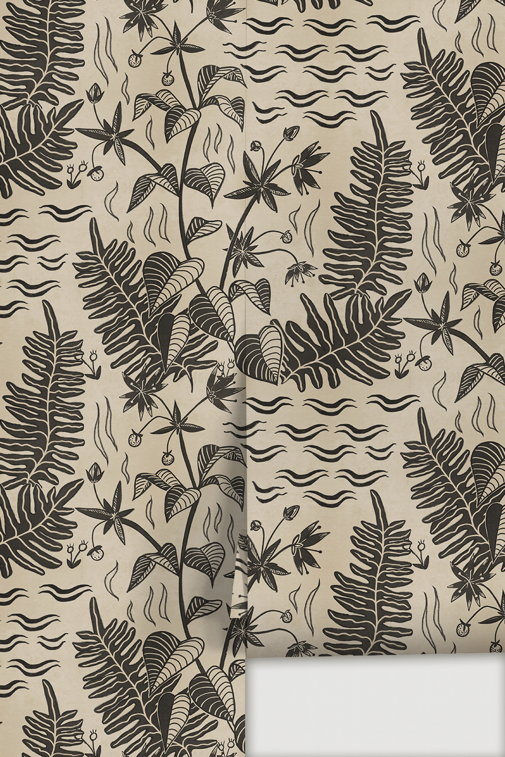 Verdant Folia Wallpaper, neutral and charcoal