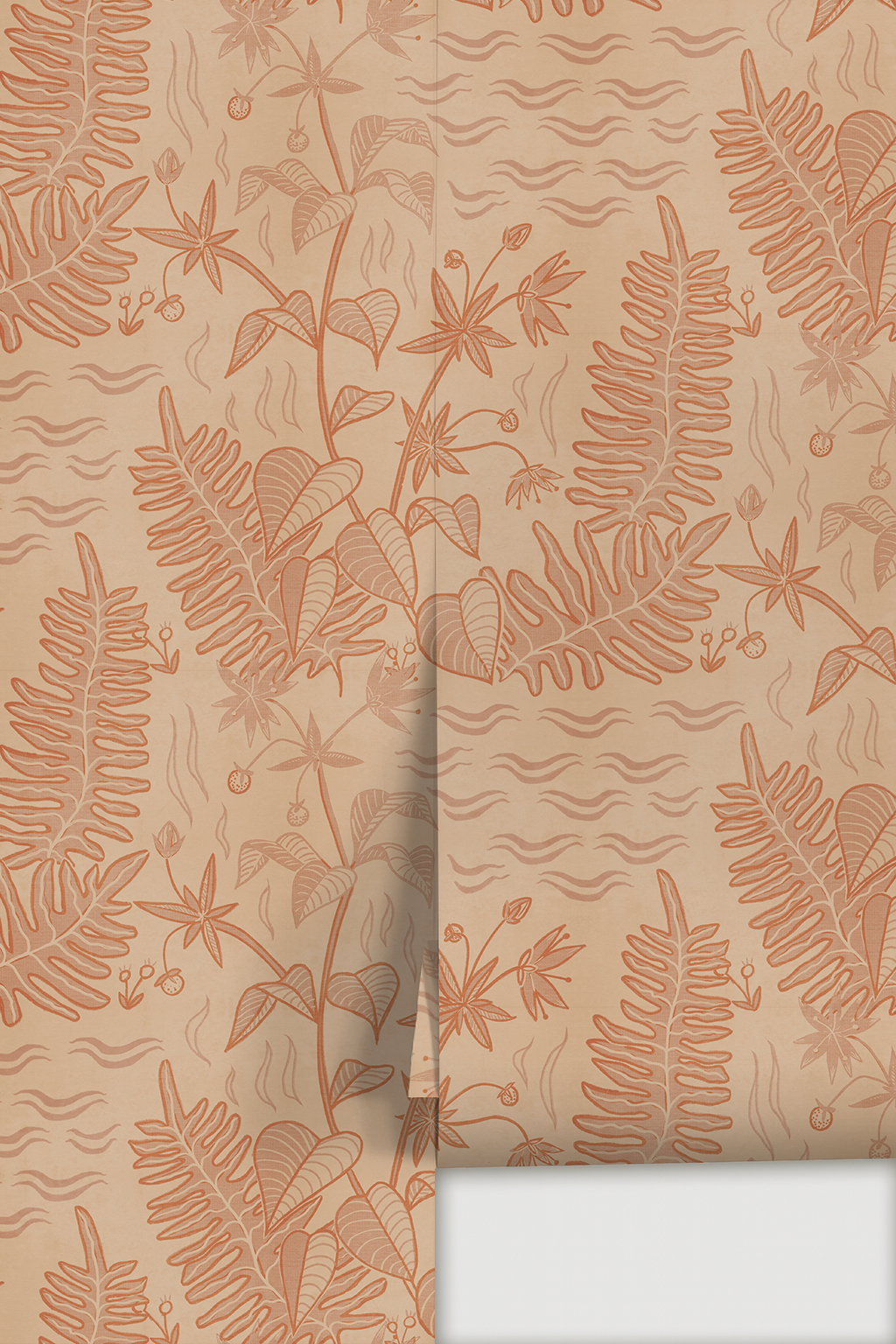 Verdant Folia Wallpaper, peach and orange