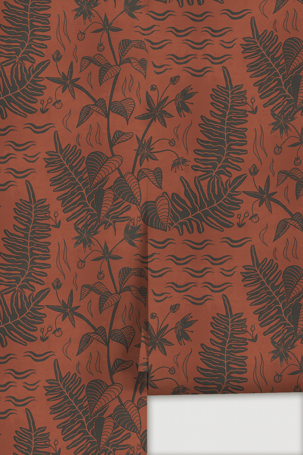 Verdant Folia Wallpaper, rust and charcoal