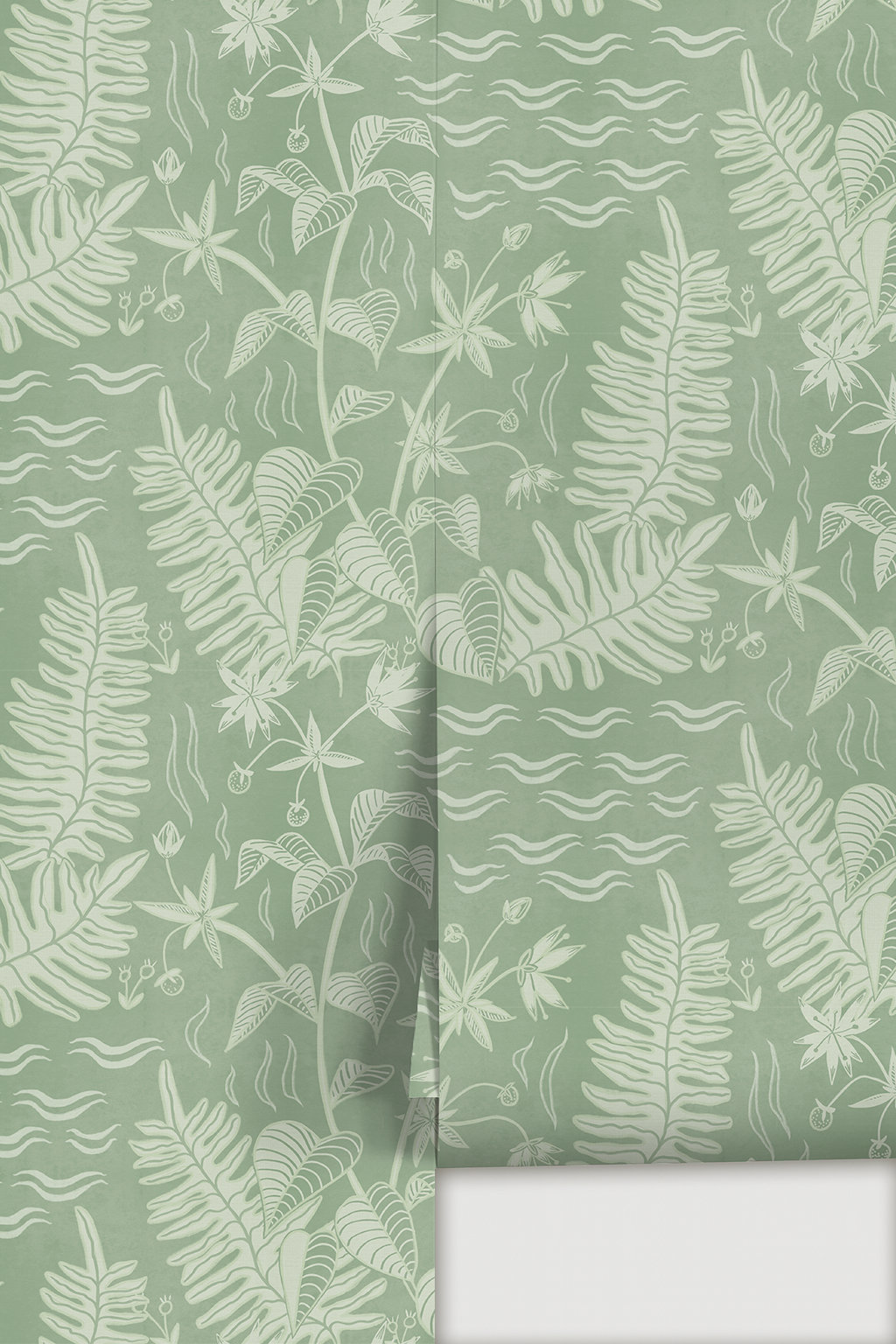 Verdant Folia Wallpaper, sage and off-white