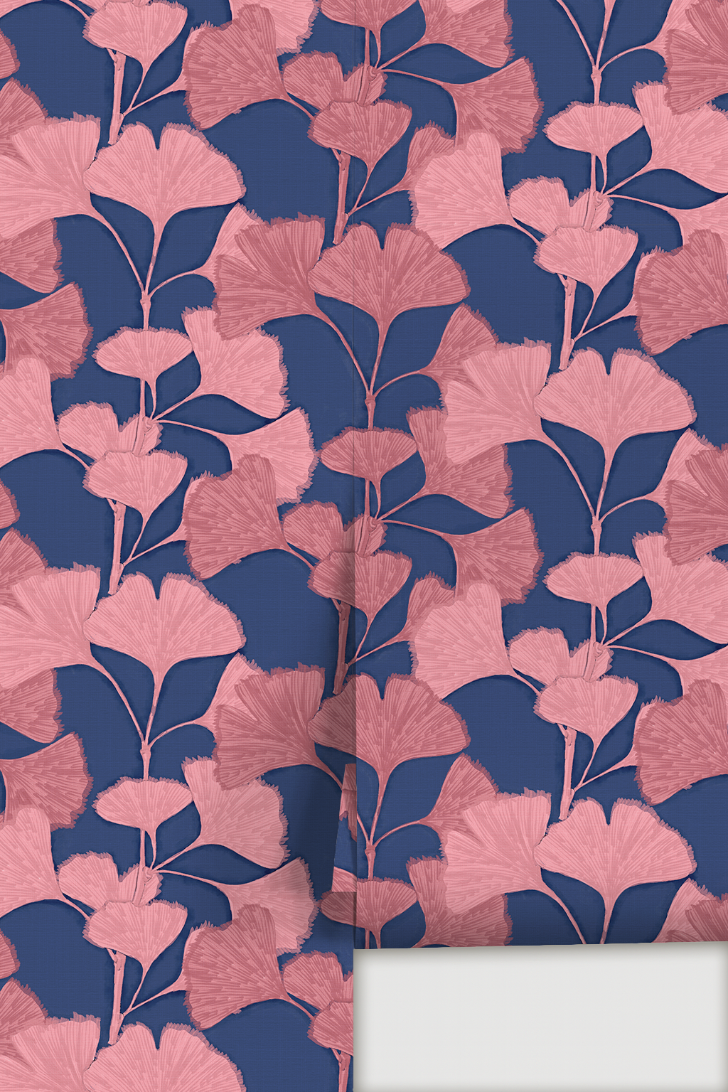 Ginkgo Vignette Wallpaper, blue and pink