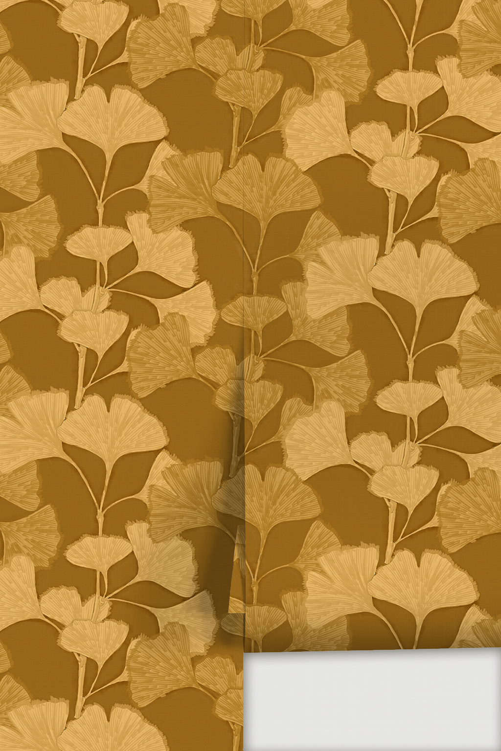 Gingko Vignette Wallpaper, mustard and yellow