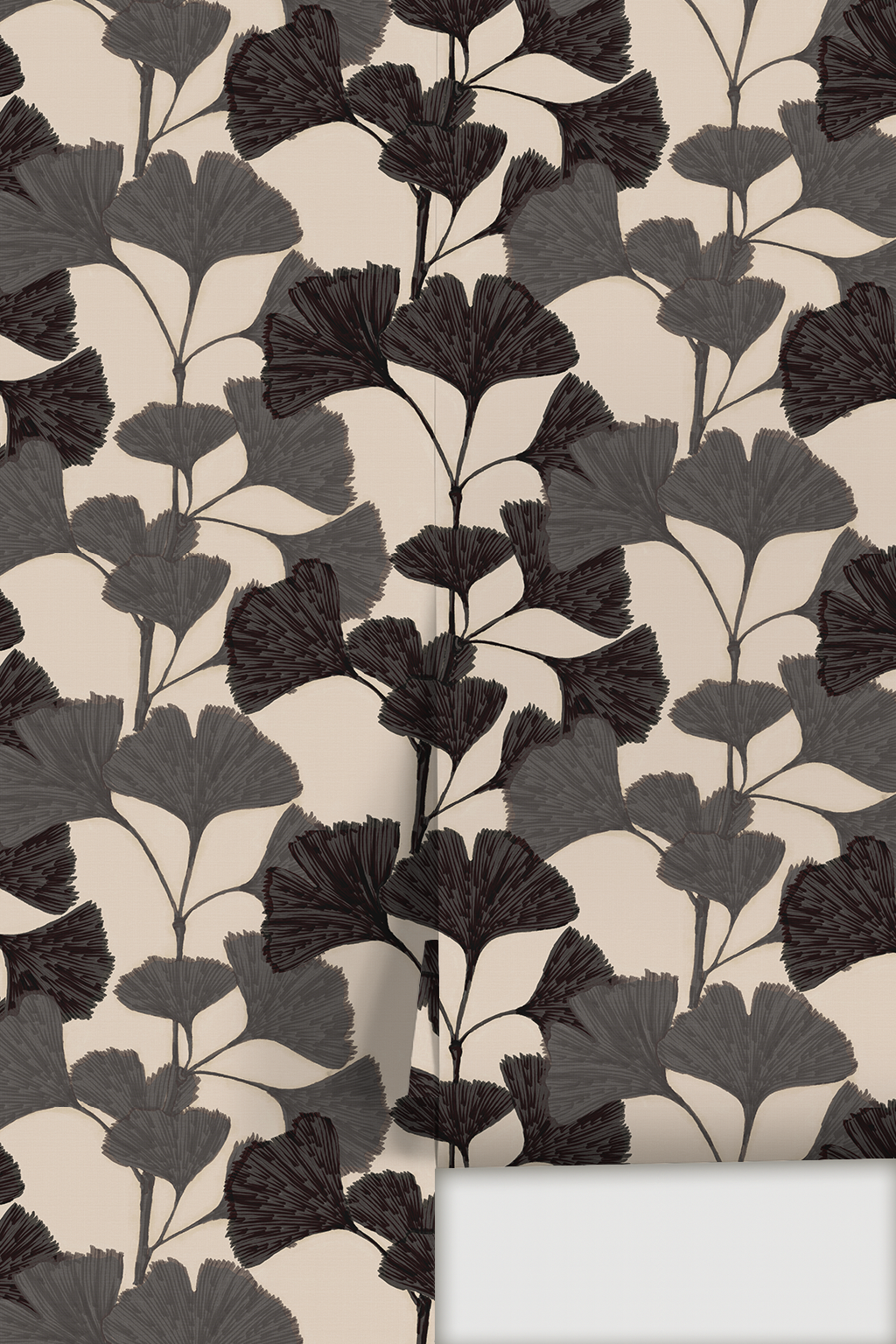 Ginkgo Vignette Wallpaper, neutral and black