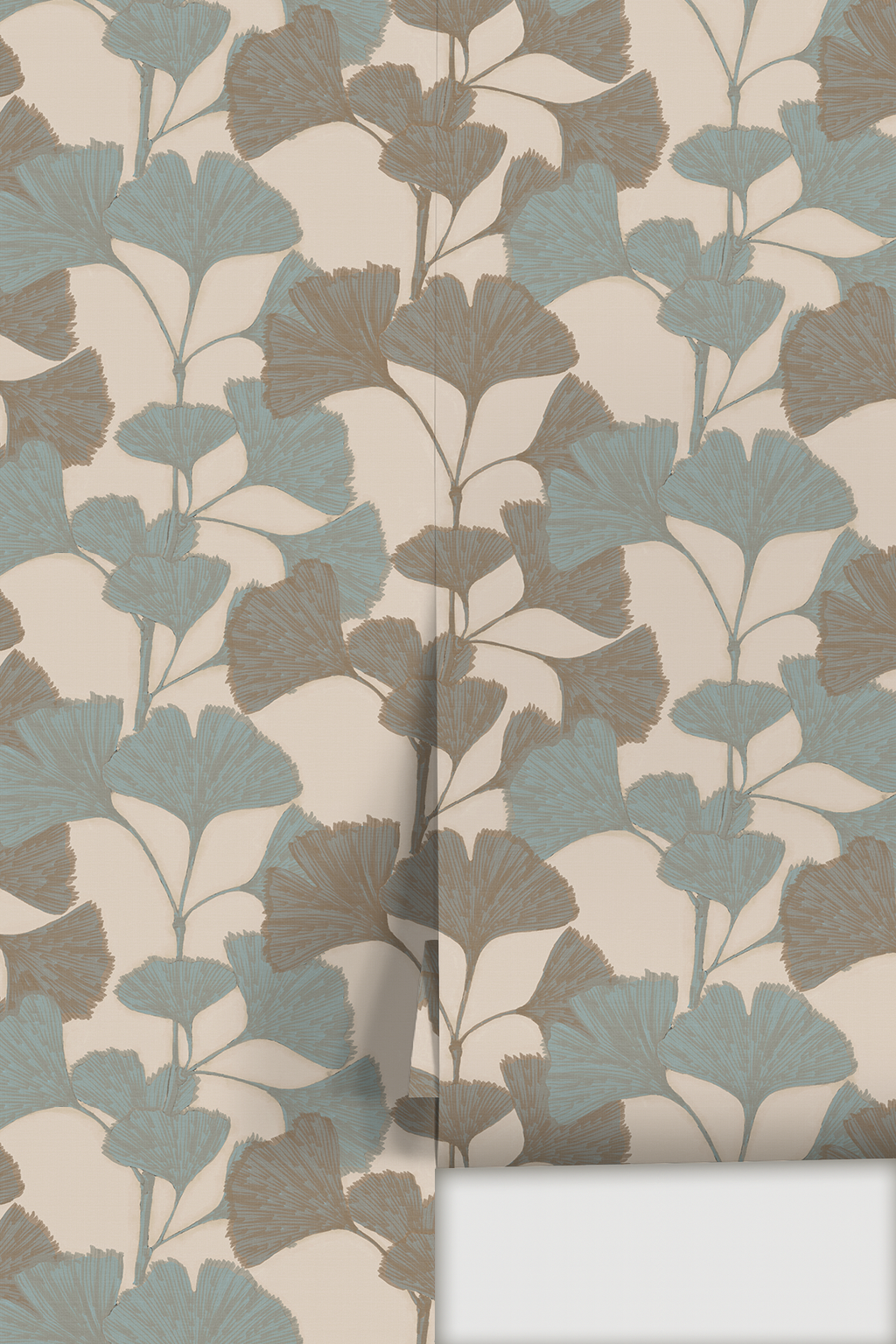 Ginkgo Vignette Wallpaper, neutral and blue, brown