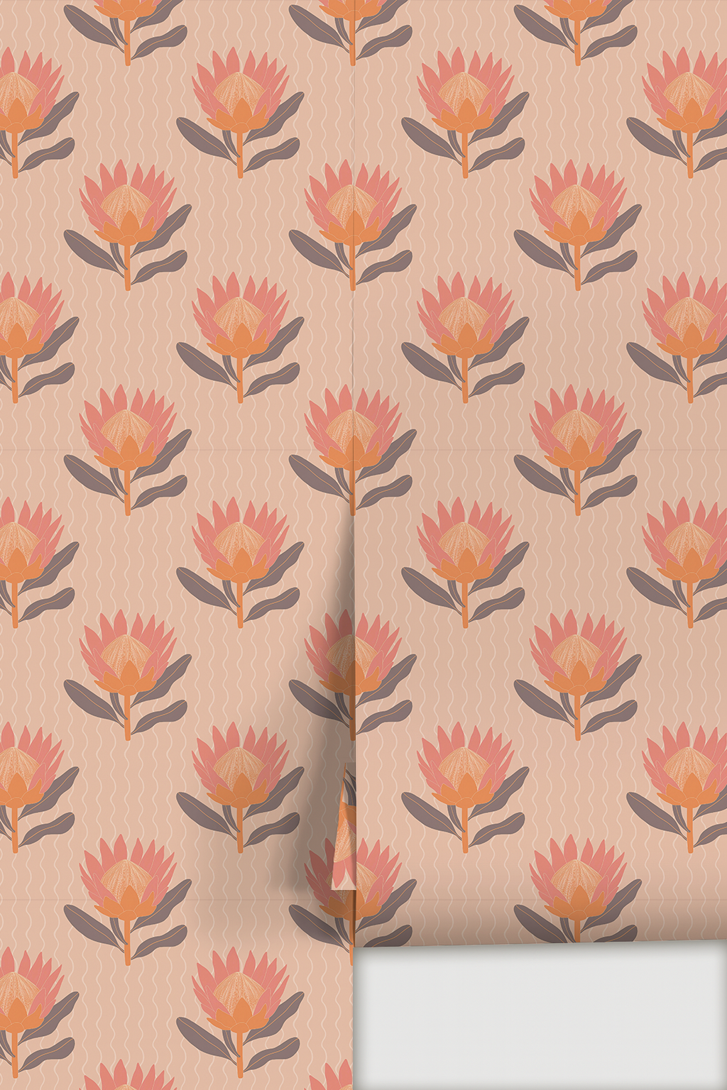 King Protea Wallpaper, coral and orange