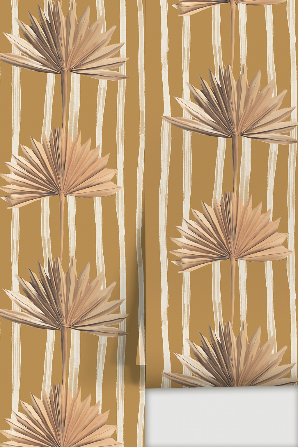 Stripey Palm Wallpaper, mustard