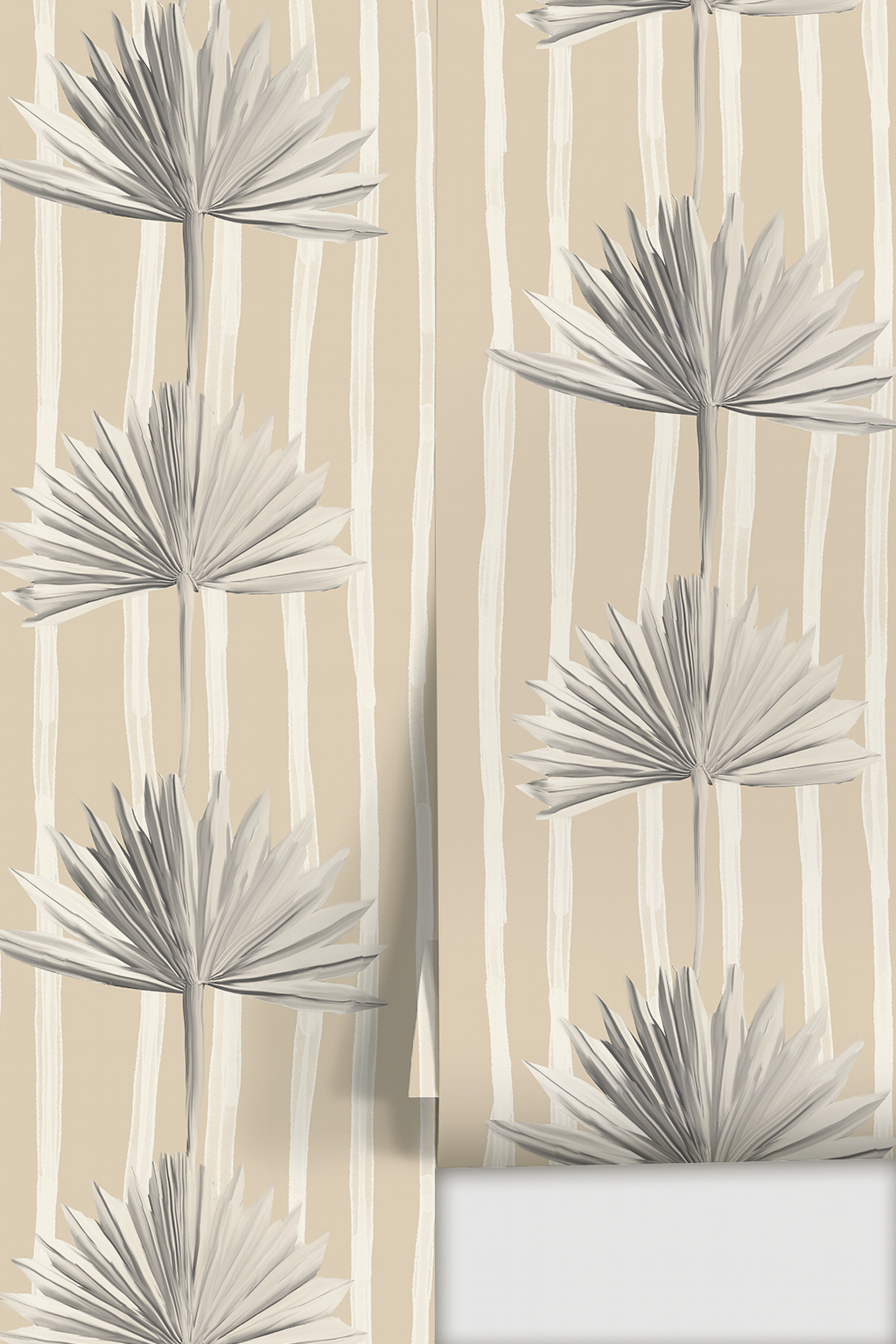 Stripey Palm Wallpaper, neutral and white