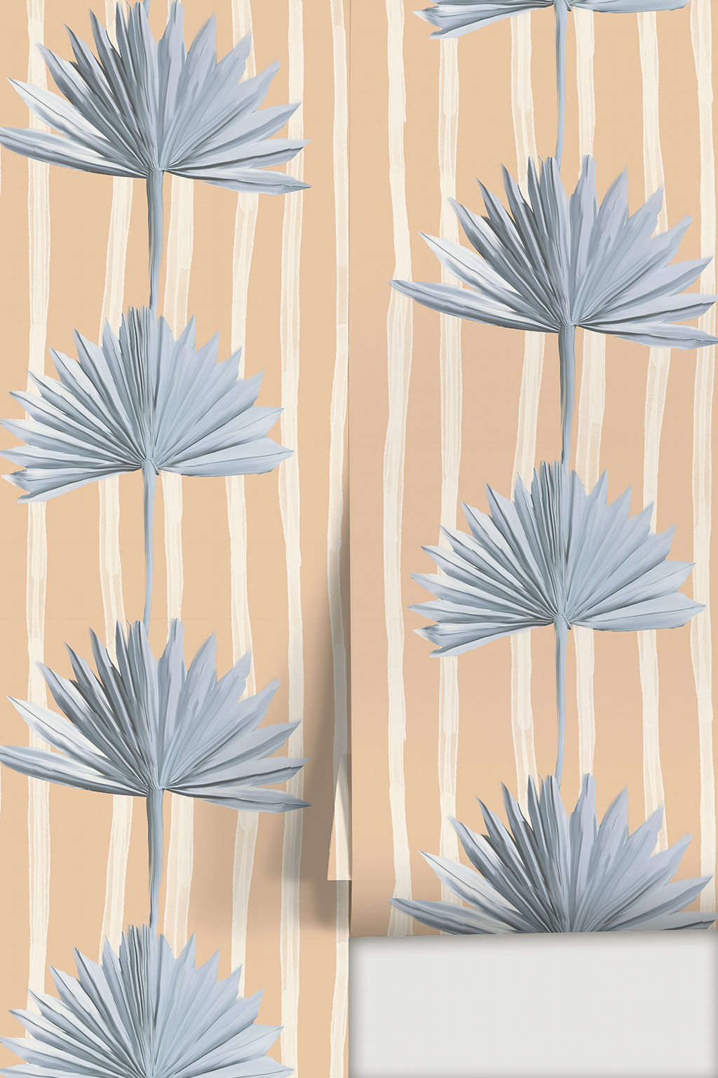 Stripey Palm Wallpaper, peach and blue