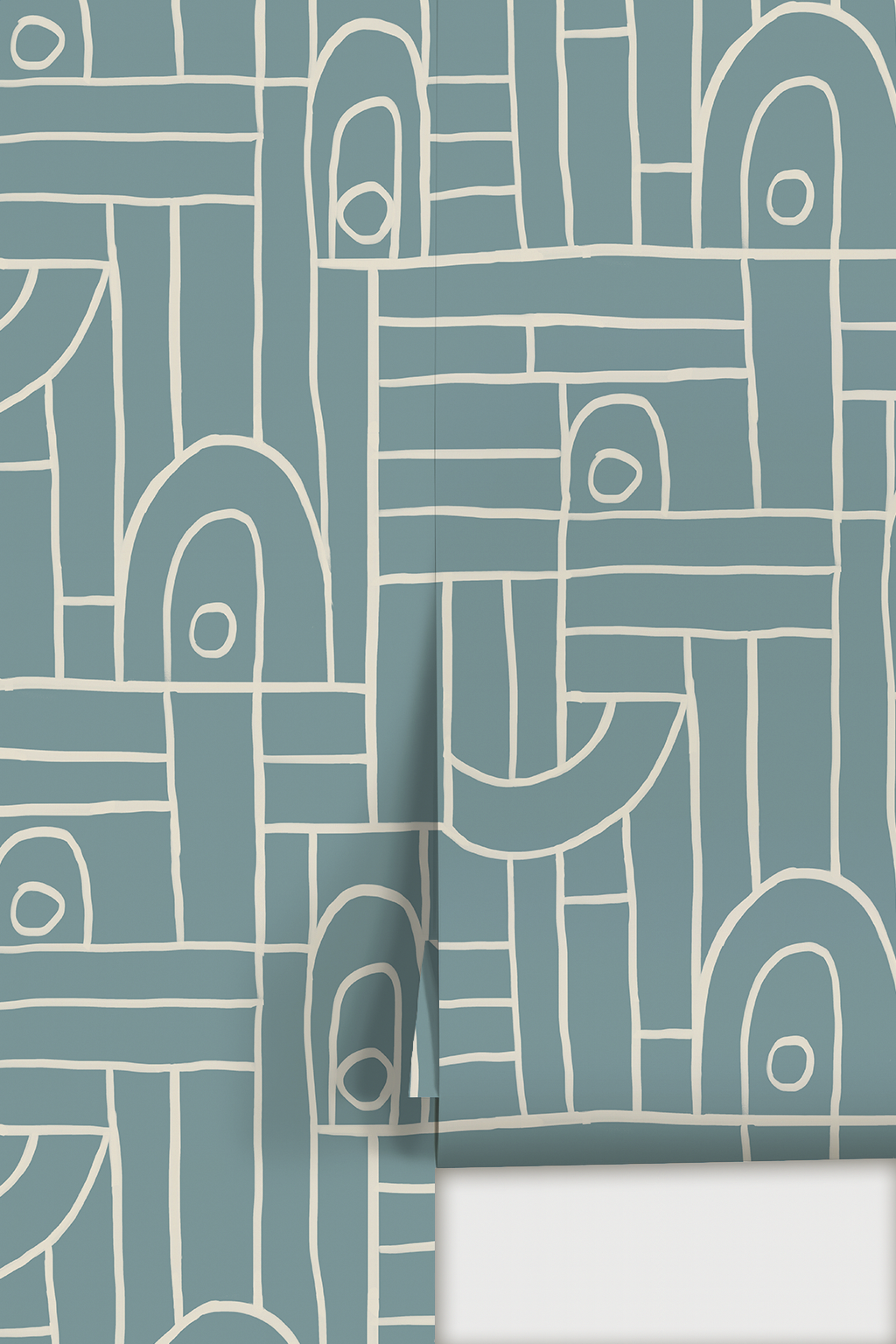 Deco Tile Wallpaper, dusty blue and white