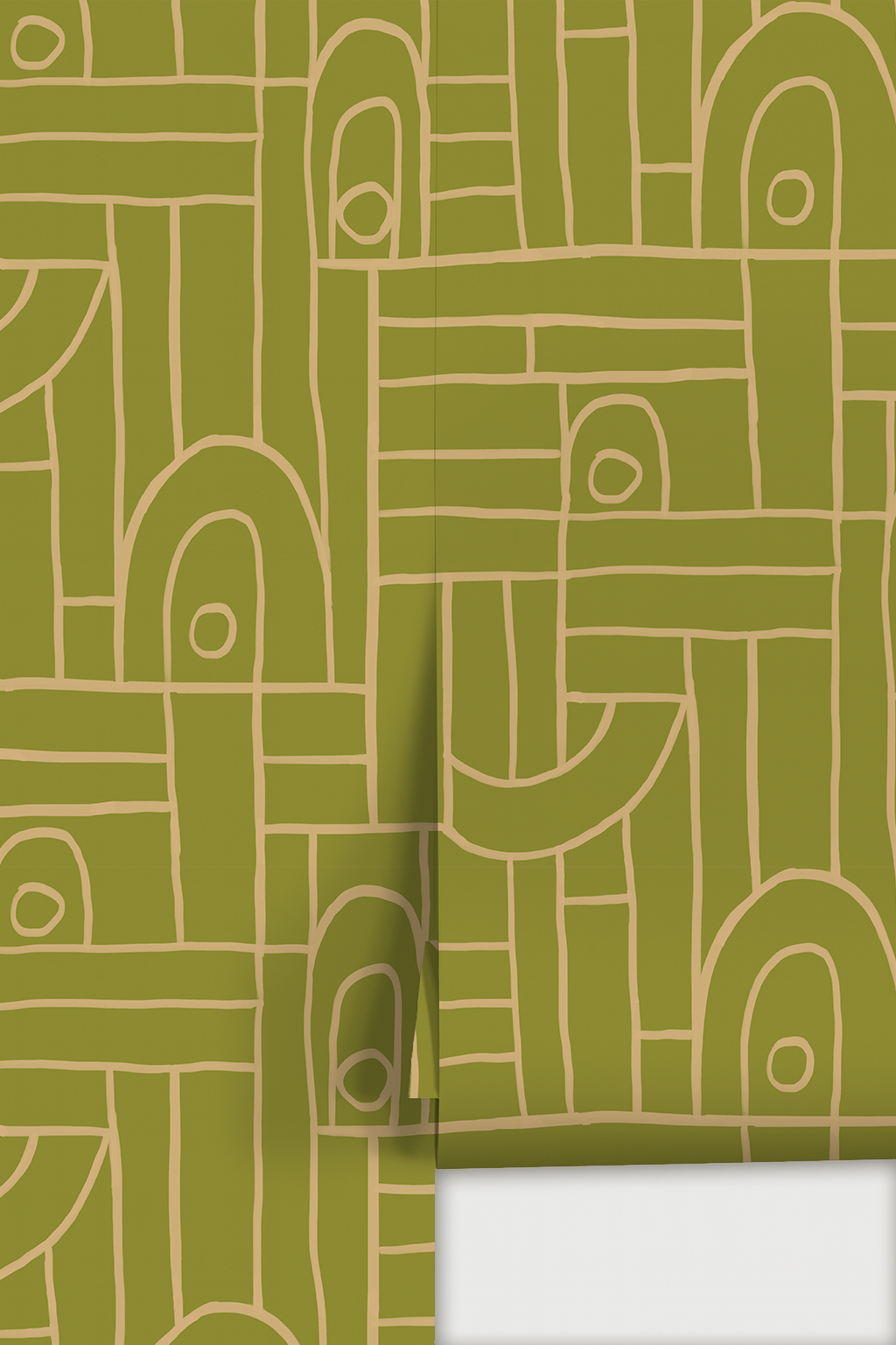 Deco Tile Wallpaper, chartreuse and peach