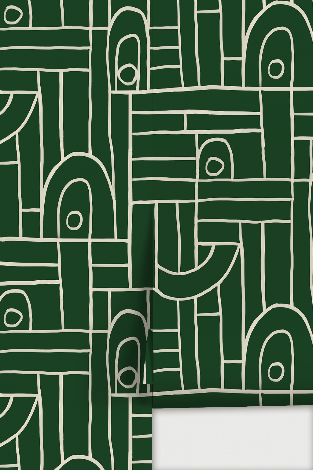 Deco Tile Wallpaper, green & white