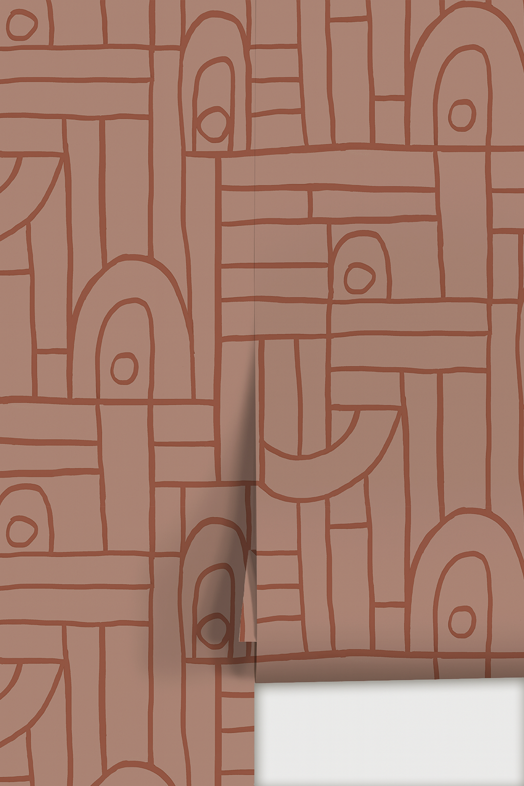 Deco Tile Wallpaper, mauve and burnt orange