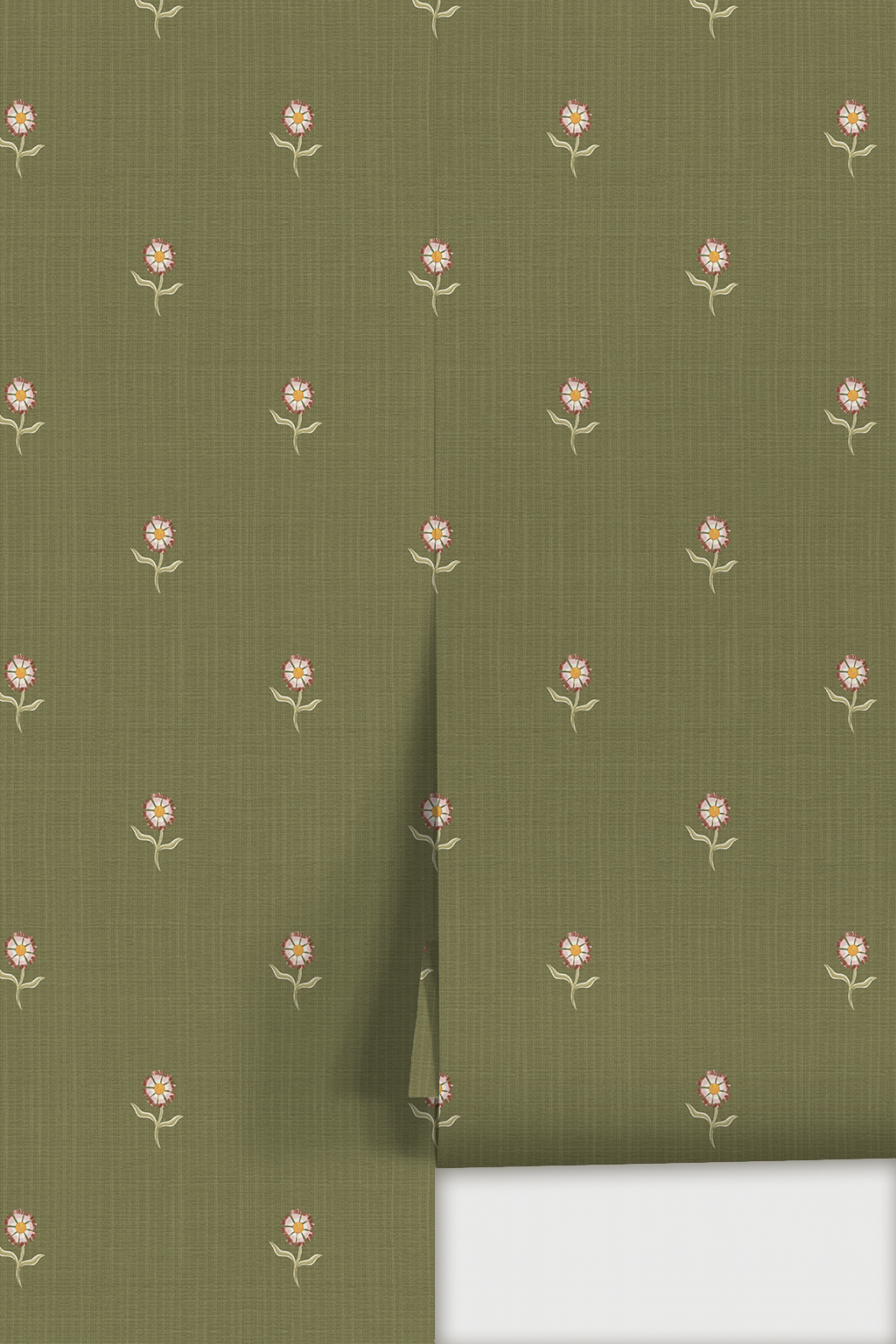 Daisy Dots Wallpaper, olive green