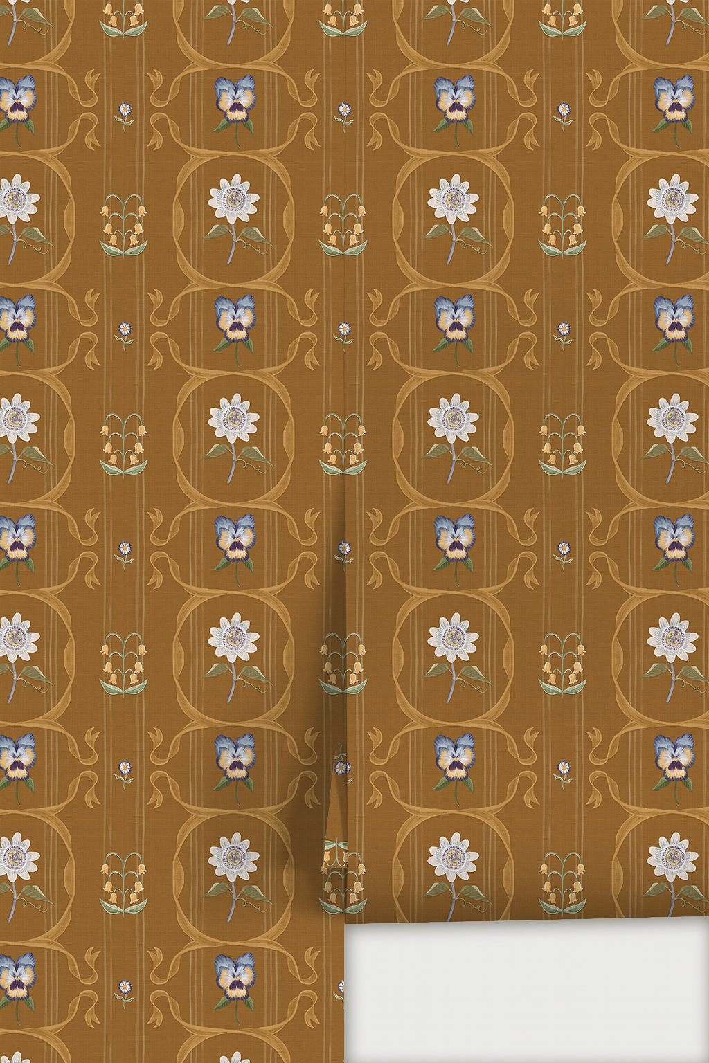 Eden Trellis Wallpaper, honey and blue violet