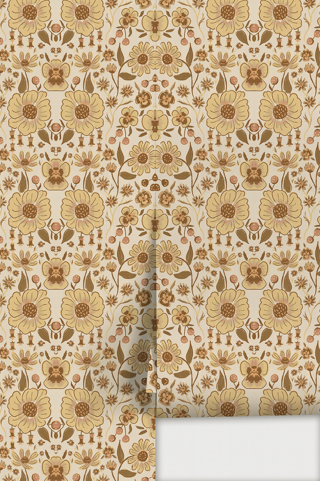 Meadow Bloom Wallpaper, off-white and light yellow