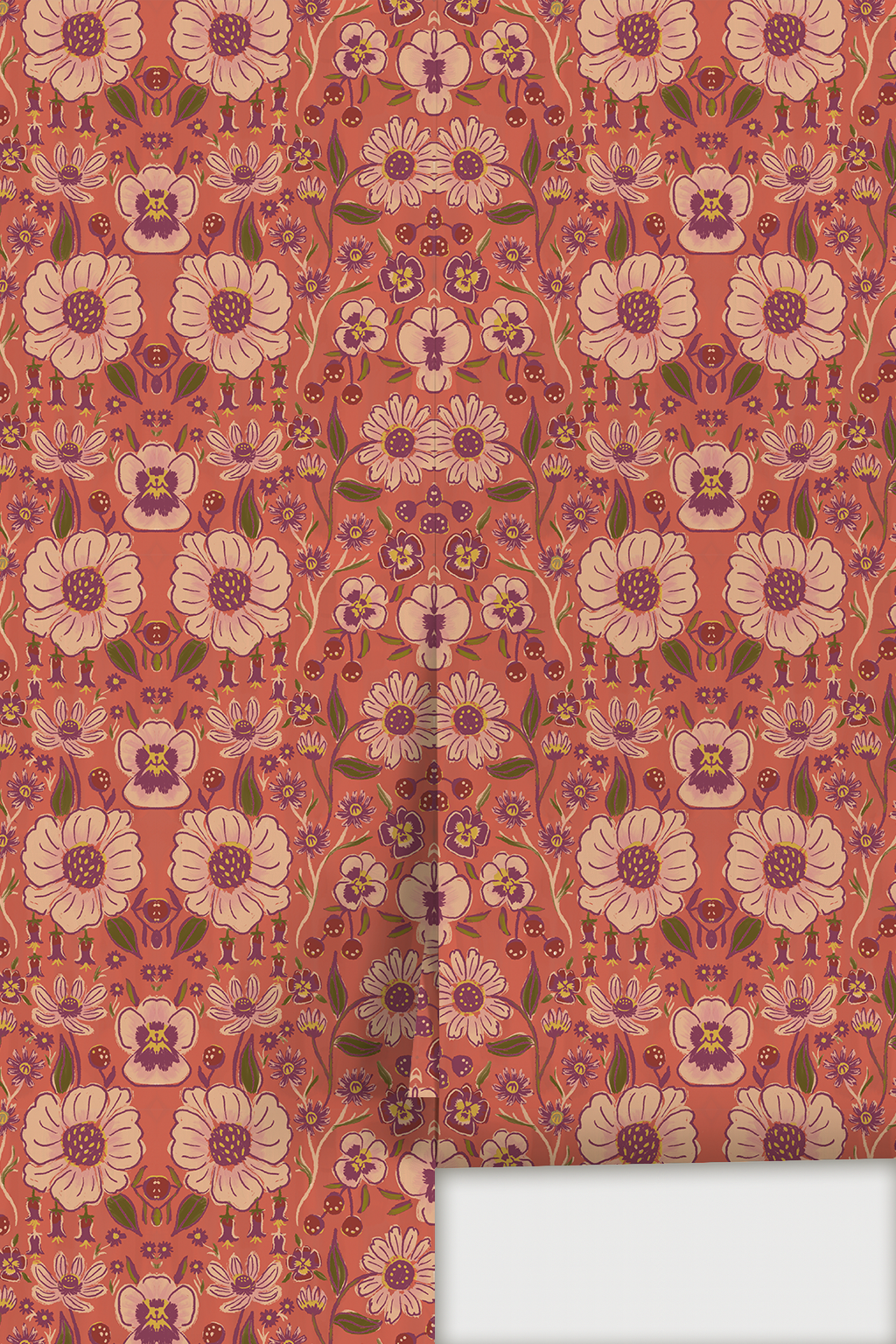 Meadow Bloom Wallpaper, poppy red