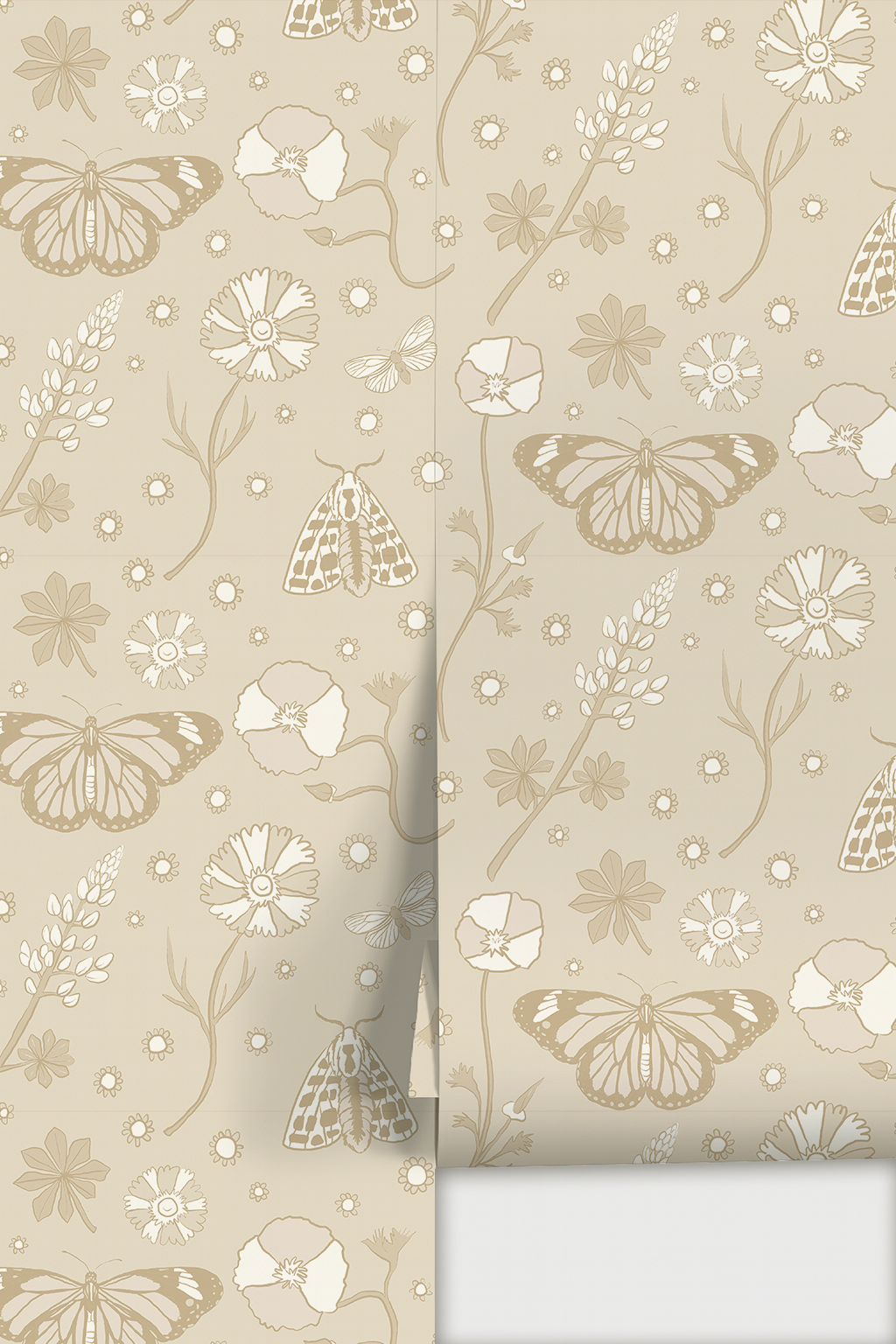 Poppy Please Wallpaper, tan and white