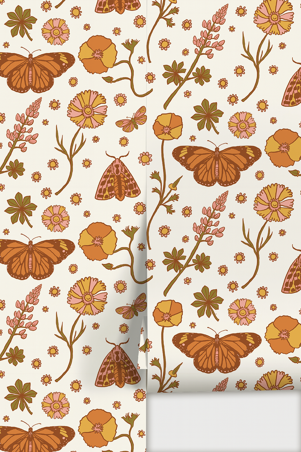 Poppy Please Wallpaper, white and orange