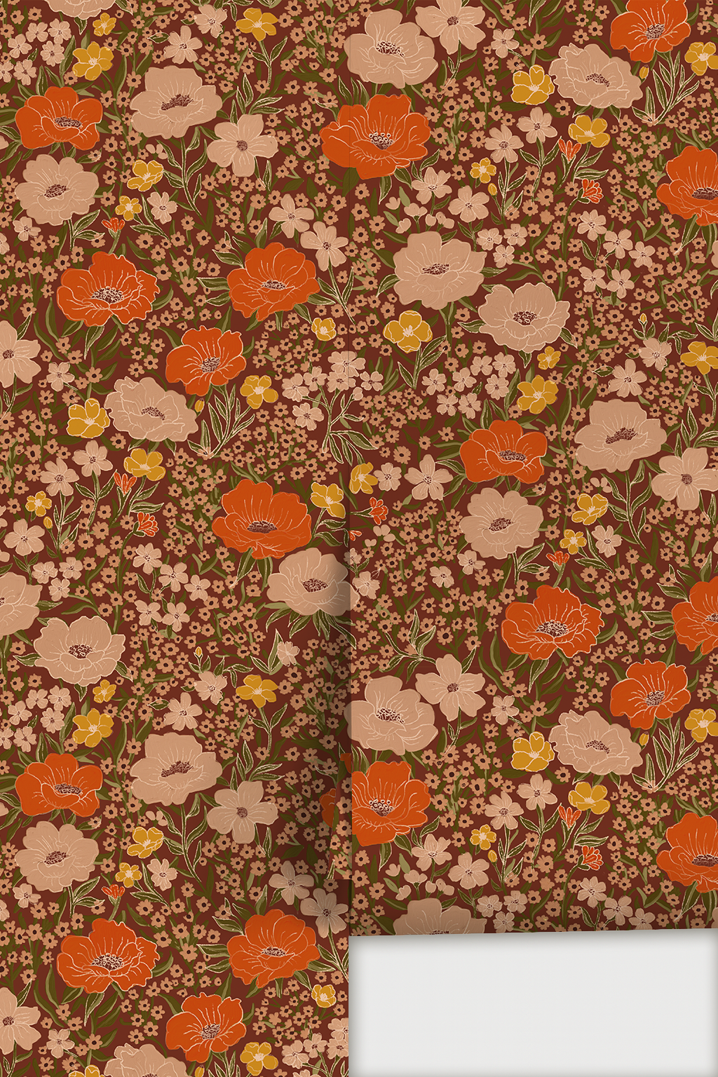 Wildflower Meadow Wallpaper, dark siena