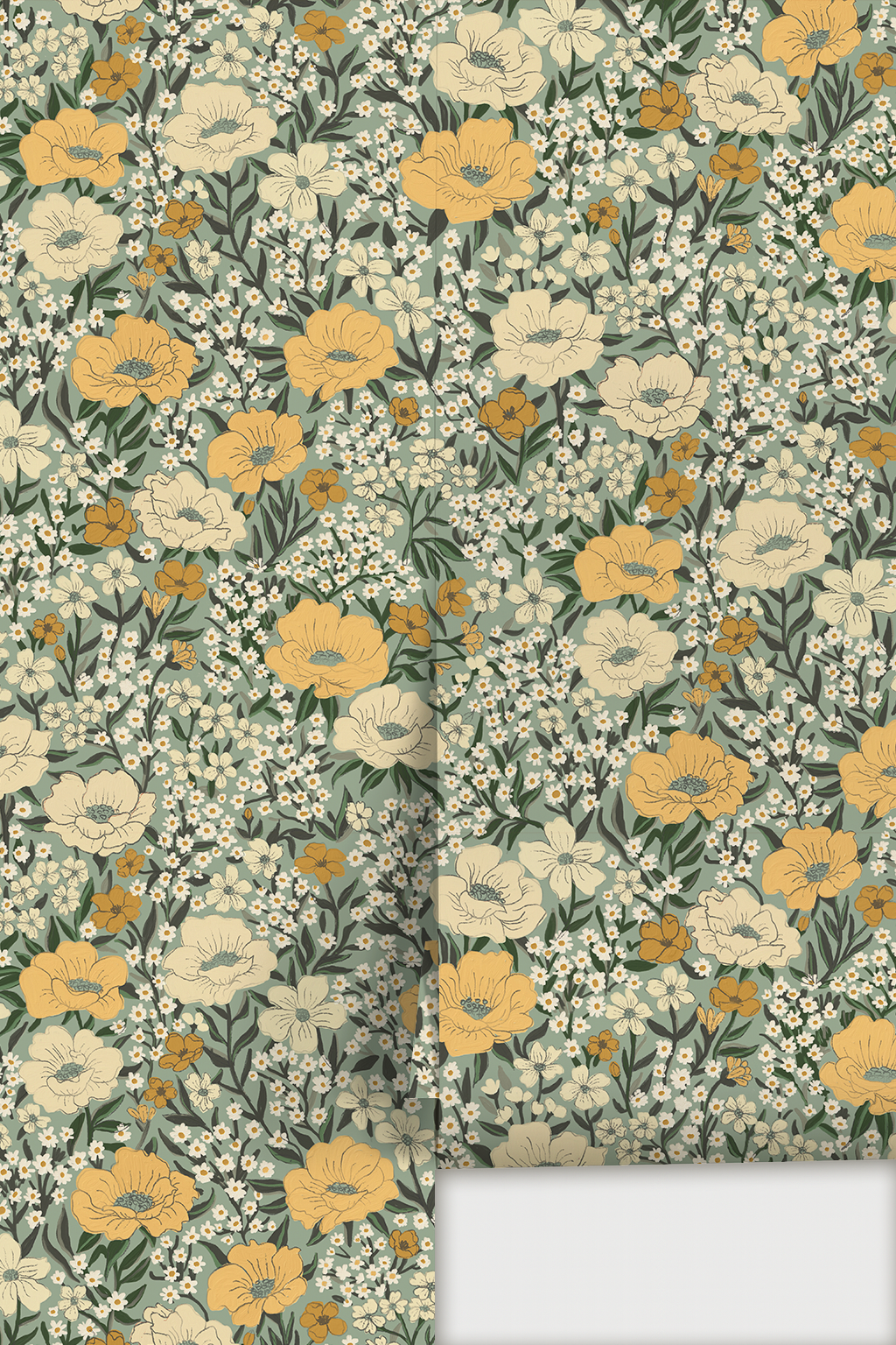 Wildflower Meadow Wallpaper, dusty teal