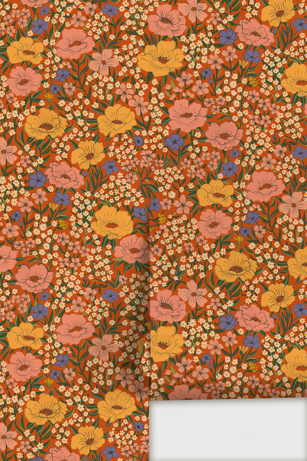 Wildflower Meadow Wallpaper, poppy red