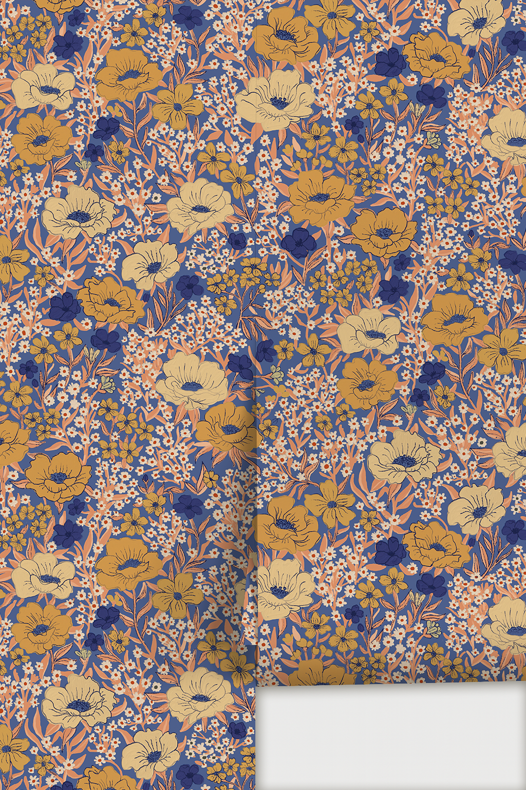 Wildflower Meadow Wallpaper, royal blue
